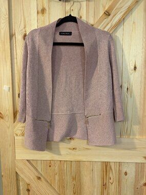 Ivanka Trump Blush Pink Open Cardigan Sweater Zip Detail Lightweight Size S